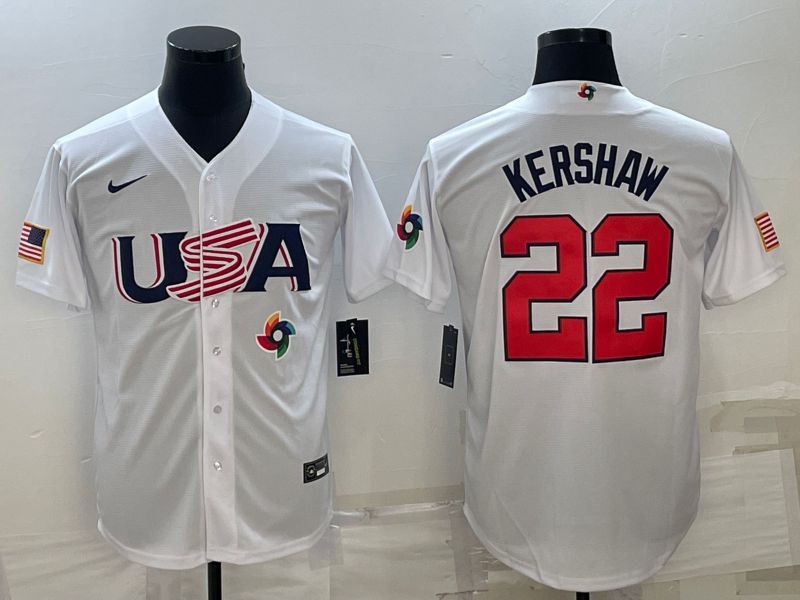 Men 2023 World Cub USA #22 Kershaw White Nike MLB Jersey11->more jerseys->MLB Jersey